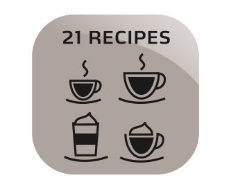 Produktų mygtukais galite ruošti 4 klasikinius gėrimus – „Espresso“, „Café Crème“, „Cappuccino“ ir „Latte Macchiato“ vos palietus mygtuką. Receptų knygos funkcija leidžia ruošti dar 17 specialių kavos receptų, tokių kaip „Flat White“, „Ristretto“, „Americano“ ar „Espresso Doppio“. Produktų mygtukais galite ruošti 4 klasikinius gėrimus – „Espresso“, „Café Crème“, „Cappuccino“ ir „Latte Macchiato“ vos palietus mygtuką. Receptų knygos funkcija leidžia ruošti dar 17 specialių kavos receptų, tokių kaip „Flat White“, „Ristretto“, „Americano“ ar „Espresso Doppio“.